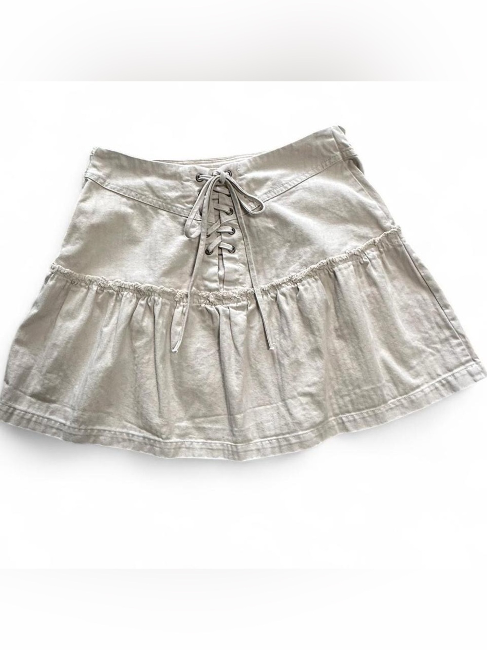Free People Taupe Denim Mini Skirt with Lace Up Back